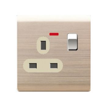 Milano Switch Socket 1Gang With Neon 13A Brushed Gold 210800600007