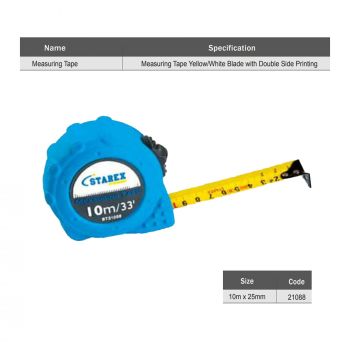 Starex Measuring Tape 10mx25mm Grey Rubber Double Side Print Blad D/Blister