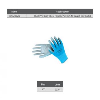Starex Safety Gloves 10" 13G Blue Polyester PU Grey Coated ST22301