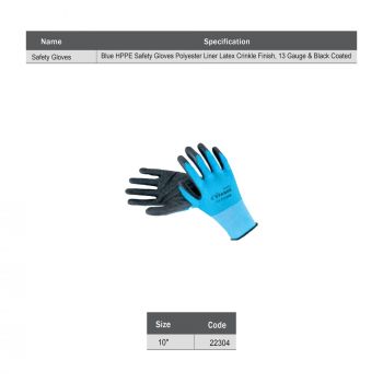 Starex Safety Gloves 10" 13G Blue Polyester Liner Latex Crinkle Finish Black Coated ST22304