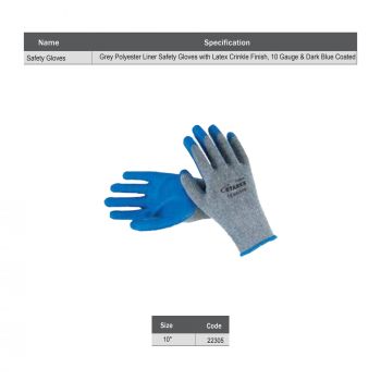 Starex Safety Gloves 10" 10G Grey Polyester Liner Latex Crinkle Finish Dark Blue Coated ST22305