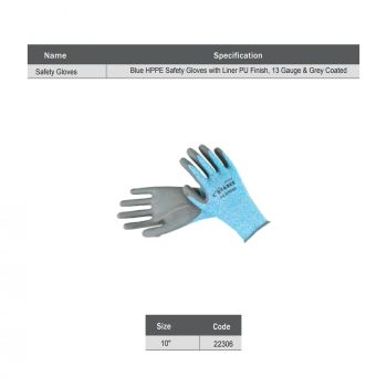 Starex Safety Gloves 10" 13G Blue HPPE Liner PU Grey Coated ST22306
