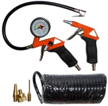 Black & Decker 6 pcs Air Tools Kit (Air Gun, Inflating Gun, 5m Spiral Hose, 3 pcs Inflating Adopters) 