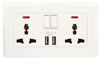 Terminator Wall Plate W/2 Universal Switch Sockets + 2 USB Neon Indicators TWS 2SUI-2USB 