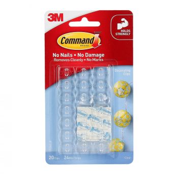 3M Command Clear Decorating Clips With Clear Strips 20 Clips, 24 Strips/Pk 17026CLR-ES