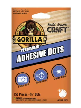 Gorilla Permanent Adhesive Dots 1/2" x 150pcs 104905 