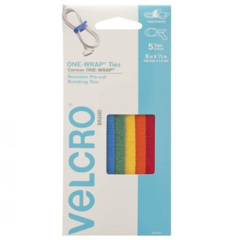 One-Wrap Straps for Cables 1/2" x 8" 5Pcs 90438 Velcro