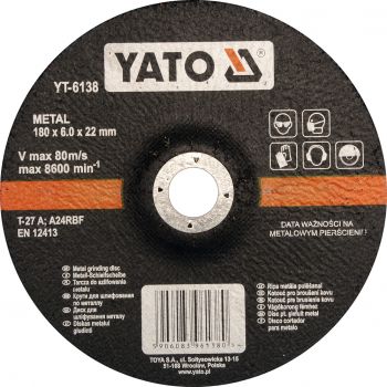 YATO Metal Grinding Disc 180x6.0x22mm  YT-6138