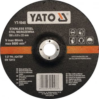 YATO Inox Metal Grinding Disc 180x6.8x22mm Depressed Center  YT-5948
